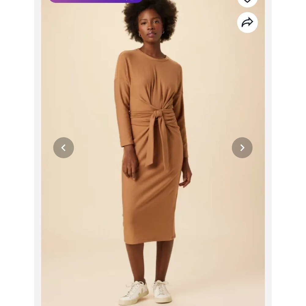 Amour‎ Vert Russo Luxe Fleece Dress Camel Brown Tie Front Midi Mens Medium